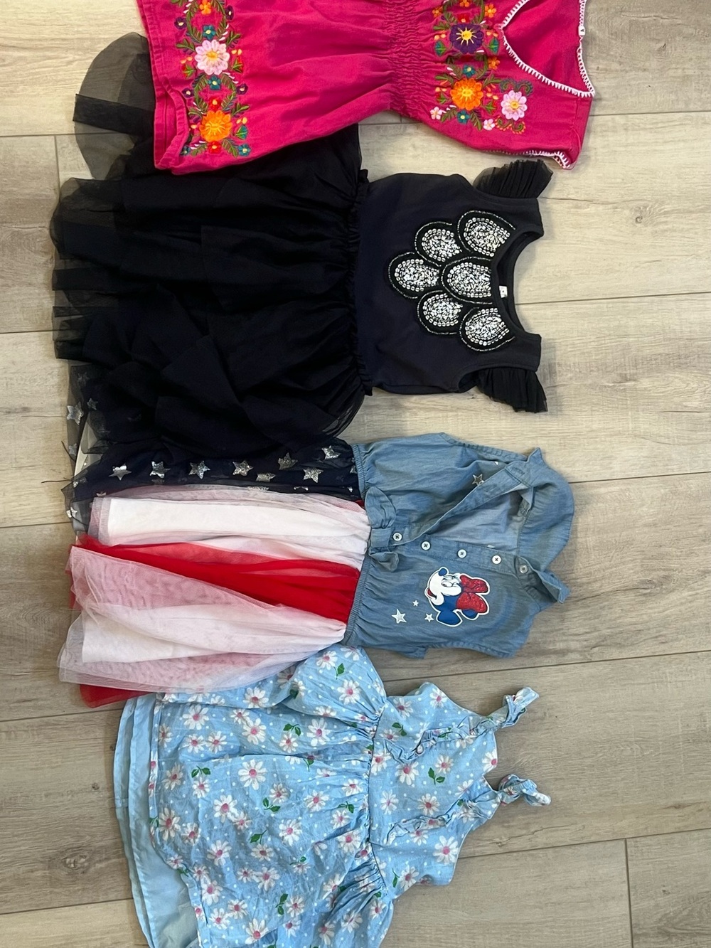 Girls' Assorted Party Dresses — Pink, Black, Red, Blue, Light Blue Floral
